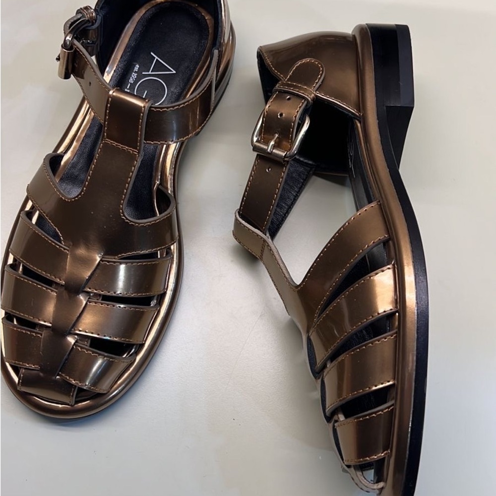 NWT AGL Metallic Leather Fisherman Sandals Designer Italian Luxury made in Italy - Picture 3 of 8